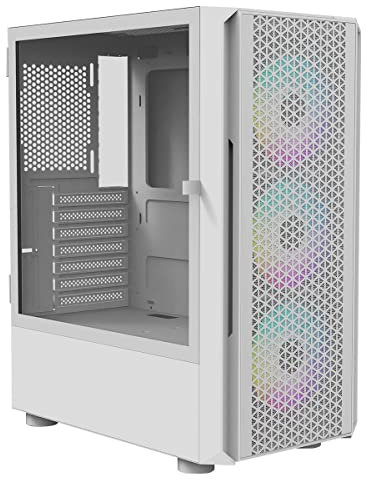 iONZ KZ02 - Advanced Series 2.0 - PC Mid Tower Case M/ATX ATX Gaming Tempered Glass includes 3 x RGB 120mm Fans (Airflow White)