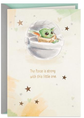Hallmark Star Wars Baby Shower Card for New Parents (Baby Yoda, Force is Strong) Welcome New Baby, Congratulations, Gender Reveal, May the 4th