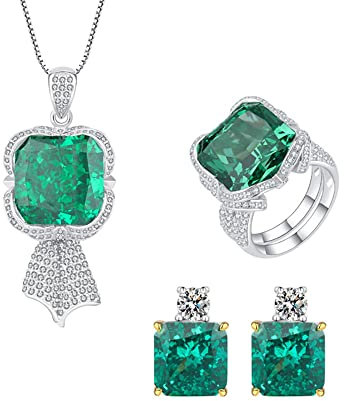OBCPD 925 Massives Silber Grün Turmalin Ringe Anhänger Halskette Ohrringe Hochzeitsschmuck Sets für Frauen