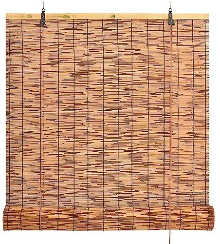 DGSFES Carbonization Natural Bambusrollo, Bambus Rollo Retro Wetterfest Outdoor Schilf Vorhang, Handgewebt Bambus Raffrollo,Sonnenschutz/Atmungsaktiver,Anpassbar,80x220cm/32x87in(WxH)