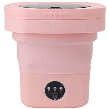 Lavadora Portátil, Mini Lavadora Plegable de 6,5 L, Lavadora Pequeña para Ropa de bebé, Ropa Interior, Calcetines, Lavado Automático y Lavadora en Seco con Tubo de Agua (Rosa)