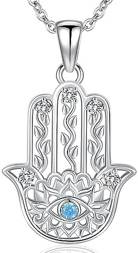 Aniu Fatima Hand Kette Silber 925 für Damen, Hamsa Hand der Fatima Kette Frauen, Hamsa Hand Anhänger Halsketten, Fatimas Hand Schmuck Geschenke für Mädchen Mama Freundin