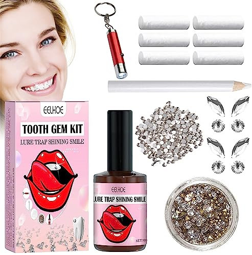 Kit Brillantini per Denti Fai da Te - Set Gioielli Dentali Con 1445 pcs Tooth Gem, Colla per Dente Gemma