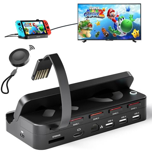 Alxum Switch Dock avec modèle sans Fil Remote Game Switcher pour Nintendo Switch/OLED,Switch Dock avec 4K HDMI,1000Mbps Ethernet,3USB-A,100W USB-C PD pour Les Docks Officiels Nintendo Switch