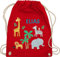 Turnbeutel Rucksack - Safari Tiere Zootiere Zoo Giraffe Zebra Löwe Elefant - Unisize - Rot - kindergarten tasche kita baumwolle beutel personalisierte geschenke stoffbeutel kindergartenrucksack