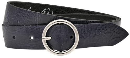 AnnaMatoni Gürtel Damen Ledergürtel Runde Schließe Made in Germany 3cm breit hochwertiges Echt Leder Damen Gürtel Leder Gürte Braun Schwarz (Marine 490, TW100 - Gesamtlänge 115cm)