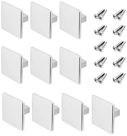 Bohaner Square Cabinet Knobs 10 Pack, White Drawer Knobs Zinc Alloy Kitchen Cupboard Door Pull Handles, Modern Furniture Hardware for Wardrobe, Dresser and Bathroom (White)