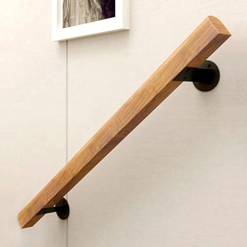 LQSYBHD Corrimano in Legno - Kit Completo, Passamano Ringhiera per Scale Antiscivolo di Sicurezza, con Staffa in Ferro Battuto,Corrimano A Parete per Interni Sicurezza per Anziani(Size:4ft/120cm)