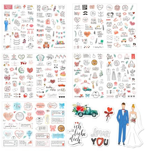 Sticker Hochzeit Gästebuch (266 Motive),Vintage Hochzeit Aufkleber,Aufkleber Hochzeit für Gästebuch und Fotoalbum - Hochzeit Sticker Liebe für Gästebuch Deko