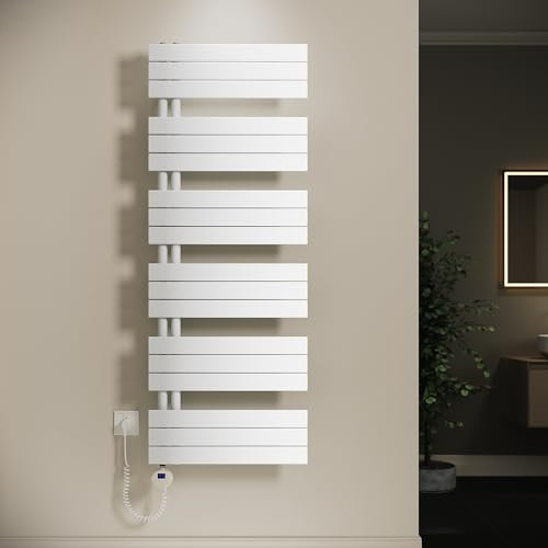SONNI Badheizkörper Elektrischer Handtuchwärmer 1590x600mm Weiß mit Thermostat Heizstab 1000 Watt, Flach Handtuchheizkörper elektrisch Handtuchtrockner für Bad mit Temperaturregler
