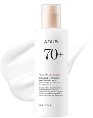 ANUA Rice 70 Intensive Moisturizing Milk, Lotion für tiefe Feuchtigkeitsversorgung und Pflege, strahlende Glashaut, Reiswasser, Niacinamid, Ceramide, leicht, 150 ml/5,07 fl.oz.