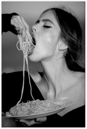 MYLHMPPJH Frau isst Spaghetti, Poster, Leinwand, Wandkunst, Dekor, Poster, Druck, Gemälde für Wohnzimmer, Schlafzimmer, Dekoration, Poster (40 x 60 cm), ungerahmt