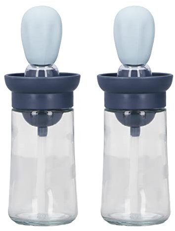 Jwthee Dispensador de aceite con cepillo, 2 unidades de dispensador de aceite de oliva de vidrio para cocina, botella dispensadora de aceite con cepillo de silicona para rociar botella (Azul)