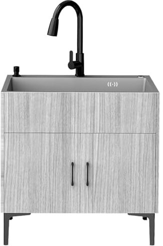 Meuble Cuisine Exterieur,évier Cuisine Inox 1 Bac,Meuble Sous Vasque,Lavabo Salle de bain,Meuble Vasque Casiers de Rangement,avec Robinet Rétractable,pour Buanderie,Garage,Restaurant(75x45x78cm)