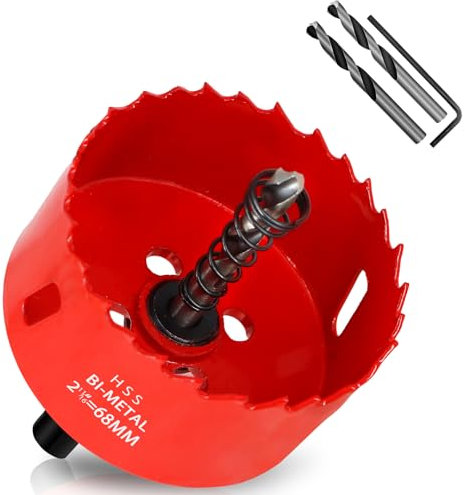 KACNON Seghe a Tazza Bi-Metallica 68 mm, M42 HSS Sega A Tazza Trapano, con Adattatore Esagonale e Punta di Centraggio, per Forare Plastica, PVC, Legno, Fibra di Legno, Metallo Dolce, Rosso
