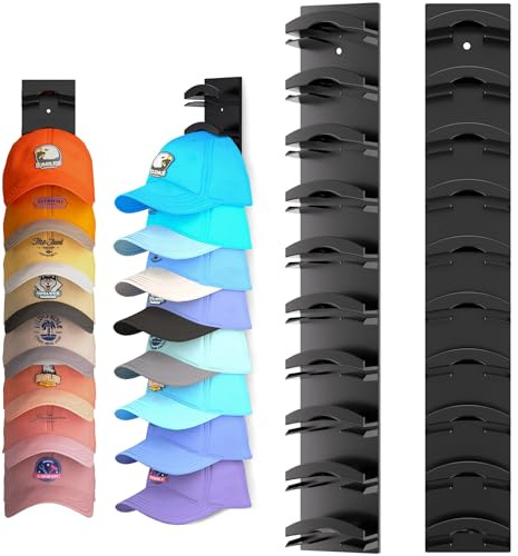 Hat Organizer for Baseball Caps 2Pack, Hat Rack for Wall with Strong Adhesive Hold up to 20 Hats, Hat Hanger Holder Display for Door Closet, Cap Organizer Storage Multilayer Two Mounting Option(Black)
