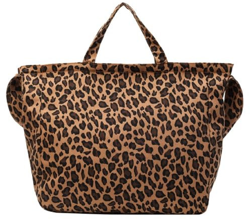 Groß Umhängetasche Schultertasche Damen Leopard Tragetasche, Canvas Handtasche Leopardenmuster Crossbody Tasche, Casual Einkaufstasche Shopper Tote Bag Für Alltag, Büro, Einkaufen, Schule (Stil F)