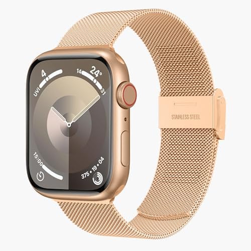 Upgraded Strap Compatible with Apple Watch Straps 10 42mm 41mm 40mm 38mm Women Men,Metal Buckle Adjustable Replacement Band for iWatch Series 9 8 7 6 5 4 3 2 1 SE,Fashion Metal Strap Rose Gold