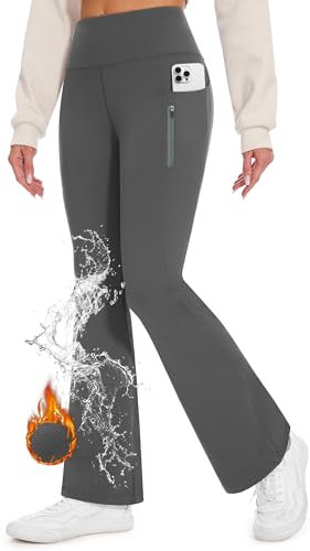 Desol Thermo Schlaghose Damen Bootcut Fleece Gefütterte Flare Leggings Yoga Pants Wasserfeste Thermal Winter Sporthose Damen mit Reißverschlusstaschen