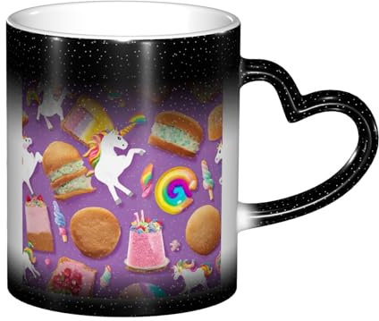 GFXEDSAH Unicorn Food Print Ceramic Color Changing Coffee Tea Mug,Creative Color Changing Mug,Heat Sensitive Magic Mug