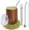 Set Yerba Mate, Kit Mate de Vaso Argentino de Acero Inoxidable de Doble Pared Isotérmica, 355 ml Taza de Té Maté con Dos Bombilla y Cepillo para Limpiar para Cocinas, Restaurantes, Cafeterías