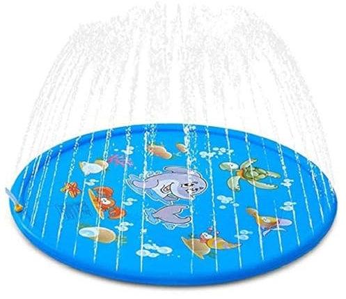GQBVPN Splash Pad 170cm Anti-Rutsch Sprinkler Matte, Faltbarer Splash Sprinkler Pad, Sprinkler Play Matte für Kinder und Haustiere für Sommer, Garten, DraußEn