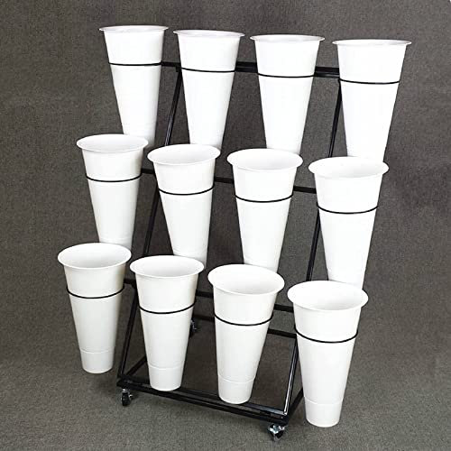 WZWTYSM Pflanzenständer für drinnen und draußen, 3-lagiges Blumenregal aus Schmiedeeisen mit Rädern, Blumentopfhalter, Ausstellungsregal für 12 Blumenkübel, geeignet für Balkon, Garten, Ecke, Terra