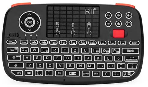 Rii Bluetooth Tastatur mit Touchpad(Bluetooth 4.0 + 2.4G Wireless), Mini Tastatur with Scrollrad und LED Hinterleuchtet(Deutsches Layout, Schwarz)