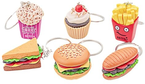 Damaiyyy Schlüsselanhänger,Hamburger Keychain 6pcs Schlüsselanhänger Ring Mode Personality Keyring für Freundin Bag Charm/Weihnachten/Valentinstag/Geburtstagsgeschenk