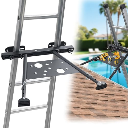 Ladder Stabilizer for Roof Gutter, Heavy Duty Extension Ladder Stabilizer with Adjustable Leg 20-29.5, Anti-Slip Ladder Standoff Built-in Tool Tray Easy to Use Withstands 320 LBS Weight