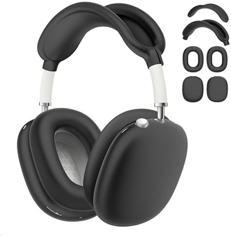 AWAVM 4PCS silicone case cover for AirPods Max,ear pad,headband cover and anti scratch protector,Sweatproof Accessory,Easily Washable (Black)