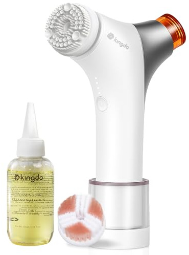 Kingdo 2-in-1 Gesichtsreinigungsbürste Elektrische Gesichtsbürste Silikon, mit automatischer Schaumbildung-IPX7 wasserdicht, 2 Reinigungsköpfe und 4 einstellbare Geschwindigkeiten, für alle Hauttypen