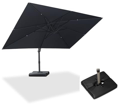PURPLE LEAF Parasol déporté 3 x 4 m Rectangulaire avec Pieds, Toit à Rotatif 360°, Contrôle de la Hauteur en Douceur, Sans Butée Fixe, Parasol De Jardin Extérieur, Pour Patio, Gris