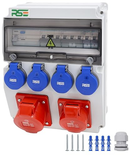 RSE BAUSTROMVERTEILER WANDVERTEILER KOMPLETT VERDRAHTET 32A 16A 230V MIT HAGER SICHERUNGEN IP65, RSE 9-16A/5P, 32A/5P, 4x230V