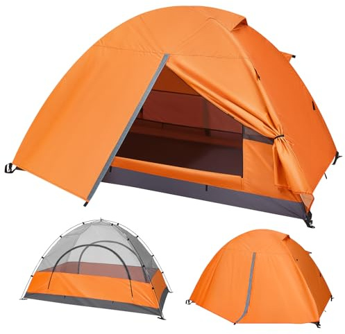 Warmiehomy 1-2 Man Camping Tent, Lightweight Backpacking Tent | PU5000mm Waterproof Protection, Windproof, Breathable 2 Doors, Double Layer, Easy Set Up, for Outdoor Traveling Hiking