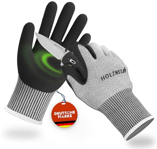 HOLZHELD - Schnittschutzhandschuhe für Erwachsene mit zertifiziertem Schutz | Handschuhe fürs Schnitzen - Schnittfeste Handschuhe Küche - Schnittschutz - Schutzhandschuhe Küche - Gr. XL