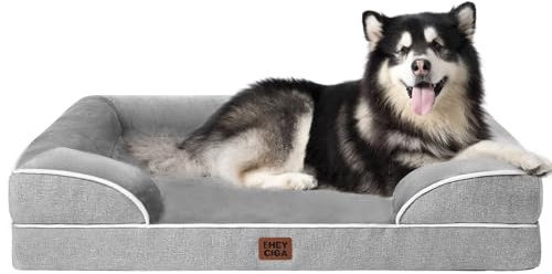 EHEYCIGA Orthopädisches Hundebett Grosse Hunde, 122x89cm, Grau | Orthopädischer Eierkistenschaum, Waschbarer und Wasserdichte Bezug, Rutschfester Boden, Reversibles Design, Atmungsaktiv