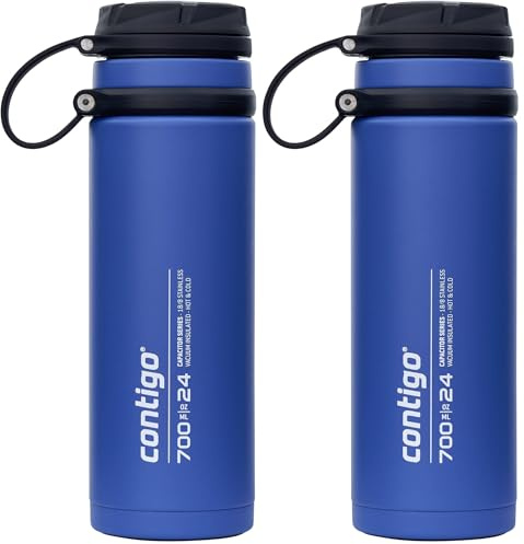 Contigo Fuse Stainless Steel Drinks Bottle, 100% Leakproof, Large Water Bottle with Wide Screw-top lid, Keeps Drinks Cold for up to 30 Hours, Premium Outdoor Insulated Bottle, 700 ml (Pack of 2)