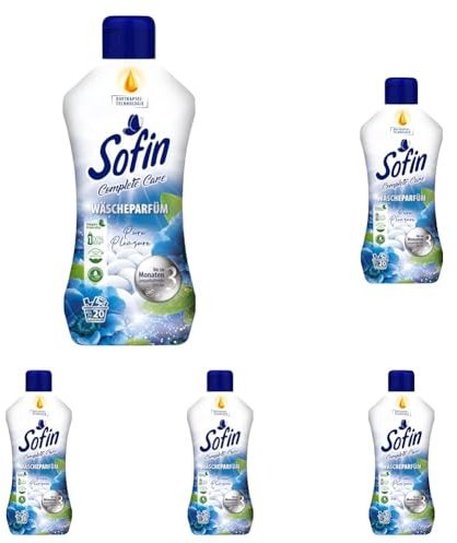 Sofin Wäscheparfüm flüssig Pure Pleasure 300ml - Ohne Weichspüler, Für alle Textilien geeignet, Frischer & langanhaltender Wäscheduft für 20 Waschgänge (Packung mit 5)