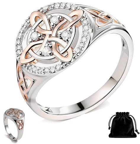 nnOuOnn Anello fatto a mano con nodo da strega, con nodo da strega, design con dettagli in oro rosa, da donna
