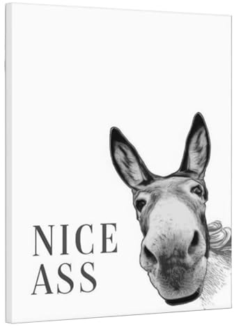 Generisch Nice Ass Esel Bild Badezimmer Deko Mit Rahmen, WC Deko A3 Poster, Lustige Wandbilder Esel Mit Nice Ass Spruch Wanddeko In Schwarz-Weiß Für Das Gäste-WC Als Premium Kunstdruck Auf Leinwand
