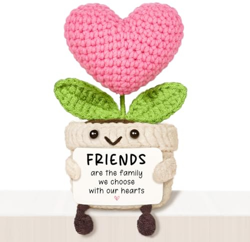 Giftasy Friendship Gifts for Women - Handmade Crochet Cute Heart Flower - Birthday Gift for Women Friends, Adorable Desk Accessories Gift