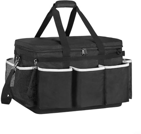 NINMORTH Extra Large Cleaning Caddy with Hard Bottom, Multi-Pocket Organizer Tote Bag for Car Detailing Tools, Black