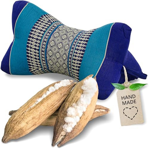 livasia Nackenstützkissen Knochenkissen - Ø 15x32cm - Nackenkissen Knochenform, Sofakissen, Lesekissen mit Kapok, Kissen für Garten und Balkon, Reisekissen handgefertigt (Blau)