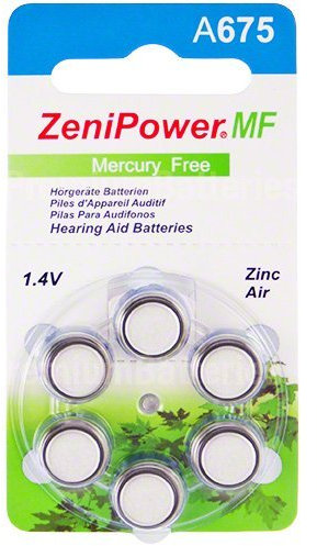 ZeniPower Lot de 6 piles pour appareils auditifs sans mercure - Taille 675