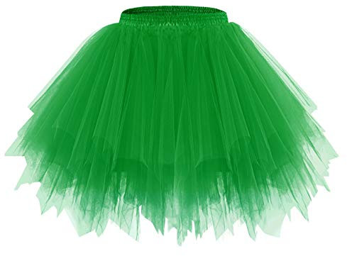bridesmay Damen Tüll Rock Petticoat Unterrock Kurz Ballett Tutu 50er Rockabilly Tütü Mini Rock Karneval Kostüm Crinoline Green M