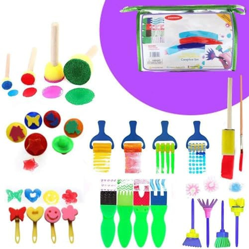 Harxin 30 Pièces Pinceaux Éponges, Kit D'outils de Peinture, 29 Pinceaux + 1 Sac, Couleurs et Formes Assorties