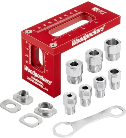 Woodpeckers Universal Cross Dowel Jig, Deluxe Kit, Includes 7 Drill Guide Bushings, USA Made, Accomodates All Cross-Dowel Sizes - UCDJ