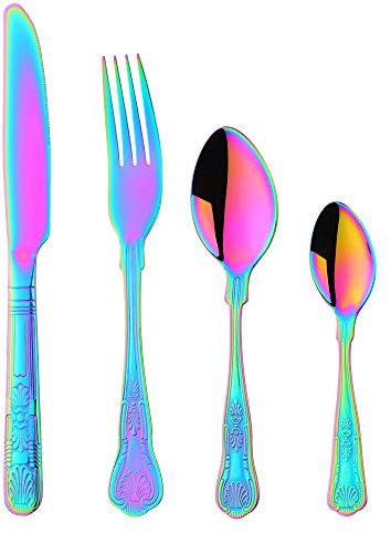 Buyer Star Besteckset schillerndem Edelstahl Messer Gabeln Löffel Service für 4 Personen Spiegelpolitur Muschelmuster