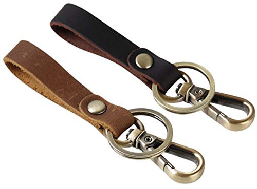 Aileder Leder-Schlüsselanhänger für Auto, Gürtel, Schlüsselhalter, verrücktes Pferd, Lederband, Valet, Schlüsselanhänger, Schlüsselring, Schlüsselband (2 Stück, braun und dunkelbraun)